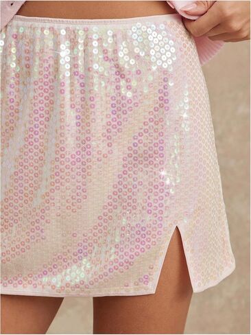 OYOANGLE Women's Sequin Sparkly Slit Hem Short Skirt Party Festival Shiny Going Out Skirts in Kuwait