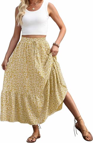 Women's High Waisted Pleated Maxi Skirt Flowy Elastic Waist Casual Fashionable Summer Beach Long Skirts in Saudi Arabia
