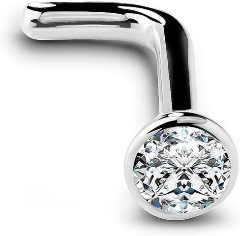 FreshTrends SI1 2mm 0.03ct. t.w. Diamond Flush Bezel Set Diamond 14K White Gold L-Shape Nose Ring 18G in Kuwait