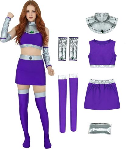 Starfire Costume Princess Koriand'r Cosplay Outfits Women Purple Crop Top Skirt Set for Halloween Party Uniform in Saudi Arabia