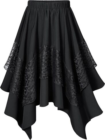 Women's Medieval Renaissance LARP Outfit Pirate Skirt Lace Asymmetrical Midi Skirts Halloween Cosplay Costume in Saudi Arabia