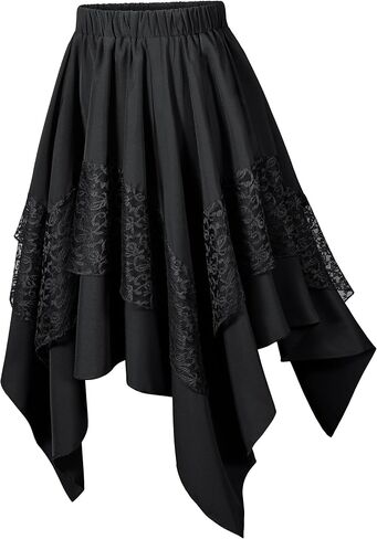Women's Medieval Renaissance LARP Outfit Pirate Skirt Lace Asymmetrical Midi Skirts Halloween Cosplay Costume in Saudi Arabia
