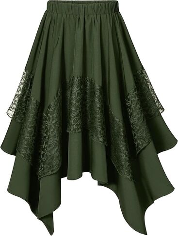 Women's Medieval Renaissance LARP Outfit Pirate Skirt Lace Asymmetrical Midi Skirts Halloween Cosplay Costume in Saudi Arabia