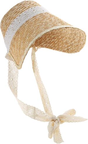Women French Style Straw Hat with Laceup Neckstrap for Teens Girl Breathable Headwear LolitaStyle Beach Sun in Saudi Arabia