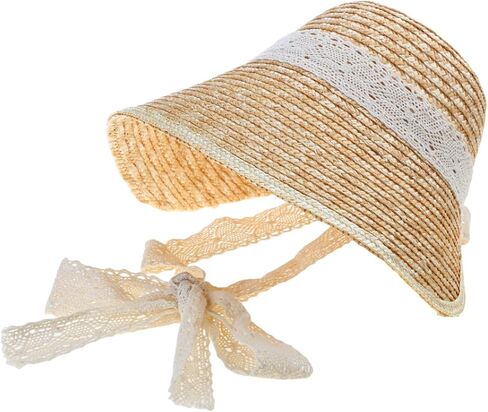 Women French Style Straw Hat with Laceup Neckstrap for Teens Girl Breathable Headwear LolitaStyle Beach Sun in Saudi Arabia