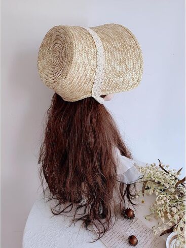 Women French Style Straw Hat with Laceup Neckstrap for Teens Girl Breathable Headwear LolitaStyle Beach Sun in Saudi Arabia