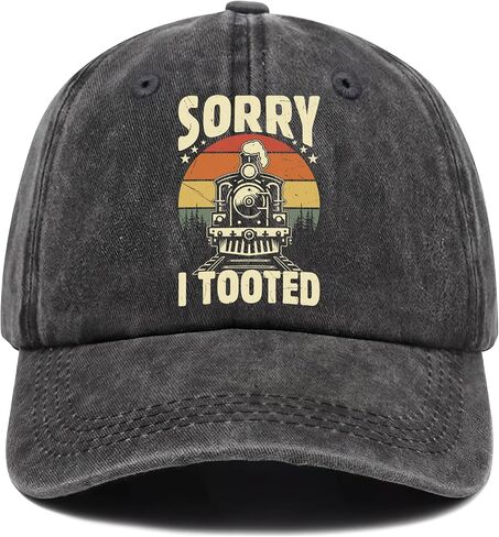 Train Gifts for Men - Fathers Day Birthday Gifts Hat for Train Enthusiast Collector Railfan Railway Trainspotter Ferroequinologist - Sorry I Tooted - Adjustable Baseball Cap in Saudi Arabia