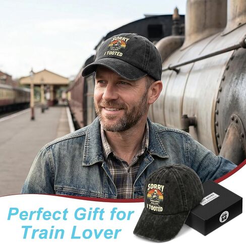 Train Gifts for Men - Fathers Day Birthday Gifts Hat for Train Enthusiast Collector Railfan Railway Trainspotter Ferroequinologist - Sorry I Tooted - Adjustable Baseball Cap in Saudi Arabia