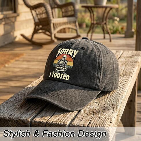 Train Gifts for Men - Fathers Day Birthday Gifts Hat for Train Enthusiast Collector Railfan Railway Trainspotter Ferroequinologist - Sorry I Tooted - Adjustable Baseball Cap in Saudi Arabia
