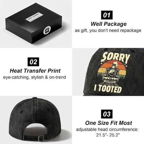 Train Gifts for Men - Fathers Day Birthday Gifts Hat for Train Enthusiast Collector Railfan Railway Trainspotter Ferroequinologist - Sorry I Tooted - Adjustable Baseball Cap in Saudi Arabia