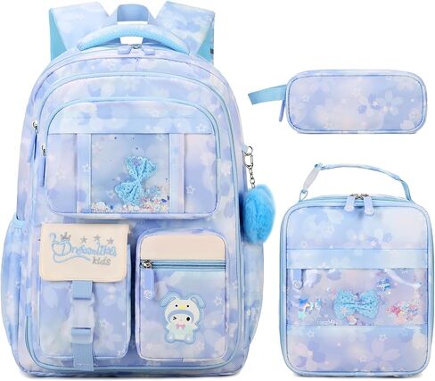 Jafeton Backpacks for Girls, Girls Backpack with Insulated Lunch Bag and Pencil Case for Kids Teens Elementary Middle High School Student, Cute Bow School Bag Travel Daypacks Book Bag Set in Saudi Arabia