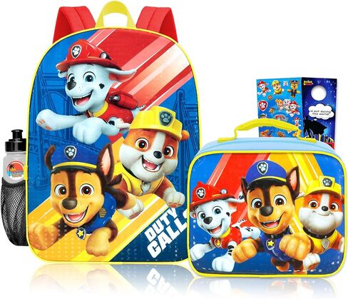 Paw Patrol Backpack with Lunch Box for Kids - Bundle with 16" School Bag, Lunch Bag, Stickers, Water Bottle, More | Paw Patrol School Backpack and Lunchbox for Boys in Kuwait