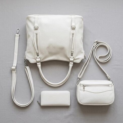 3PCS Handbag Set for Women - Large PU Leather Tote Bag, Crossbody Purse, and Wallet Set - Stylish White Shoulder Bag for Work, Travel, and Daily Use in Saudi Arabia