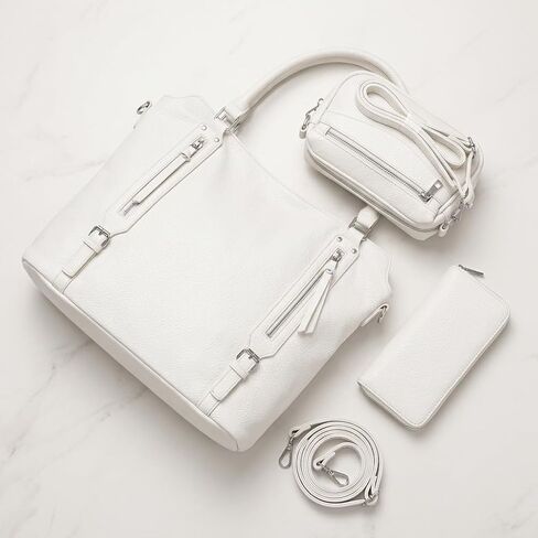 3PCS Handbag Set for Women - Large PU Leather Tote Bag, Crossbody Purse, and Wallet Set - Stylish White Shoulder Bag for Work, Travel, and Daily Use in Saudi Arabia