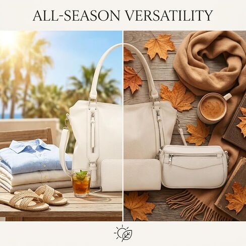 3PCS Handbag Set for Women - Large PU Leather Tote Bag, Crossbody Purse, and Wallet Set - Stylish White Shoulder Bag for Work, Travel, and Daily Use in Saudi Arabia