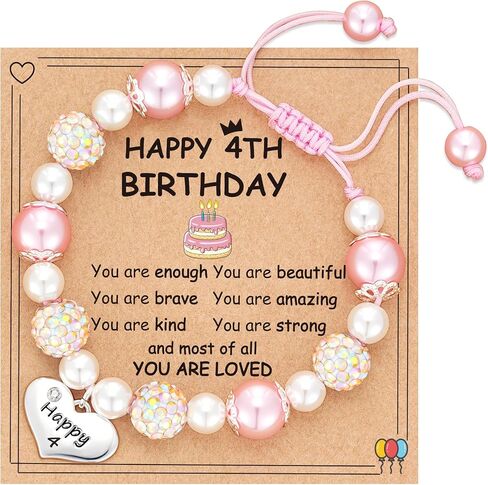 Happy 3 4 5 6 7 8 9 10 Year Old Birthday Bracelet Gifts for Girls, Adjustable Pink Pearl Heart Beaded Bracelet Birthday Christmas Jewelry Gifts in Saudi Arabia