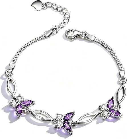 Purple Butterfly Bracelets for Women,Adjustable Charm Birthdaystone Bracelet Birthday Jewelry Gifts for Wife Women in Saudi Arabia