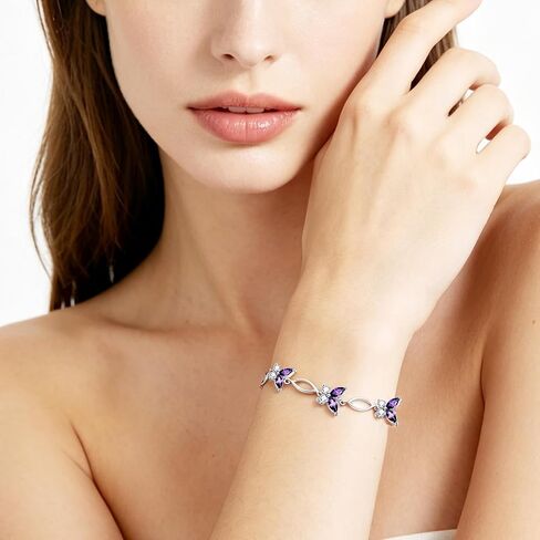 Purple Butterfly Bracelets for Women,Adjustable Charm Birthdaystone Bracelet Birthday Jewelry Gifts for Wife Women in Saudi Arabia