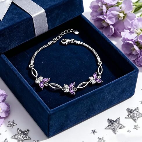 Purple Butterfly Bracelets for Women,Adjustable Charm Birthdaystone Bracelet Birthday Jewelry Gifts for Wife Women in Saudi Arabia