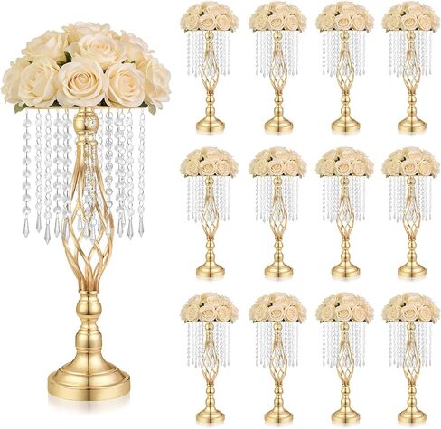 Gold Crystal Tall Vase Centerpiece Stand, Elegant Gold Flower Holder for Wedding Table Centerpieces, Perfect Wedding Reception Table Decor, Bases para Centros de Mesa, Centros de Mesa(12Pack) in Saudi Arabia