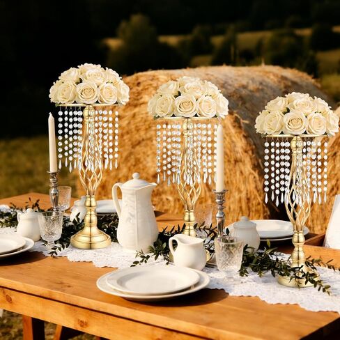 Gold Crystal Tall Vase Centerpiece Stand, Elegant Gold Flower Holder for Wedding Table Centerpieces, Perfect Wedding Reception Table Decor, Bases para Centros de Mesa, Centros de Mesa(12Pack) in Saudi Arabia