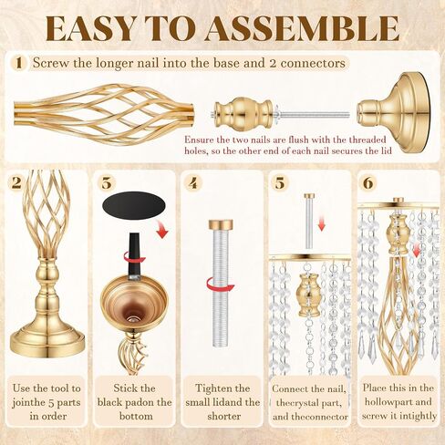 Gold Crystal Tall Vase Centerpiece Stand, Elegant Gold Flower Holder for Wedding Table Centerpieces, Perfect Wedding Reception Table Decor, Bases para Centros de Mesa, Centros de Mesa(12Pack) in Saudi Arabia