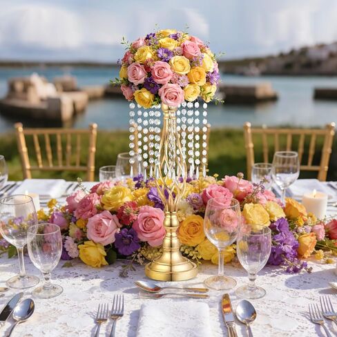 Gold Crystal Tall Vase Centerpiece Stand, Elegant Gold Flower Holder for Wedding Table Centerpieces, Perfect Wedding Reception Table Decor, Bases para Centros de Mesa, Centros de Mesa(12Pack) in Saudi Arabia