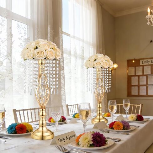 Gold Crystal Tall Vase Centerpiece Stand, Elegant Gold Flower Holder for Wedding Table Centerpieces, Perfect Wedding Reception Table Decor, Bases para Centros de Mesa, Centros de Mesa(12Pack) in Saudi Arabia