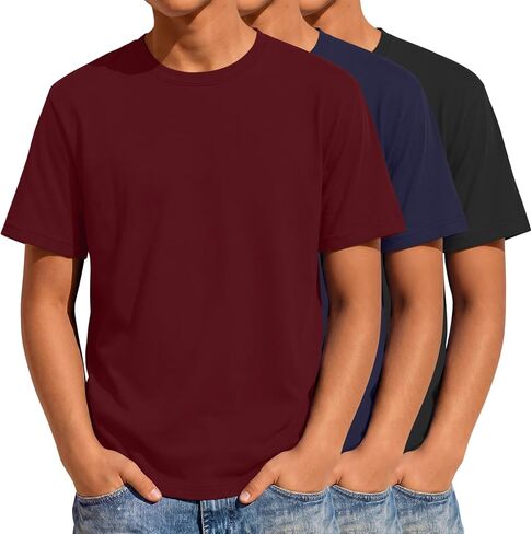 3 Pack Boys' T-Shirts Short Sleeve Crew Neck Kids Loose Fit Tops Teen Summer Casual Basic Tees Shirts for School in Kuwait