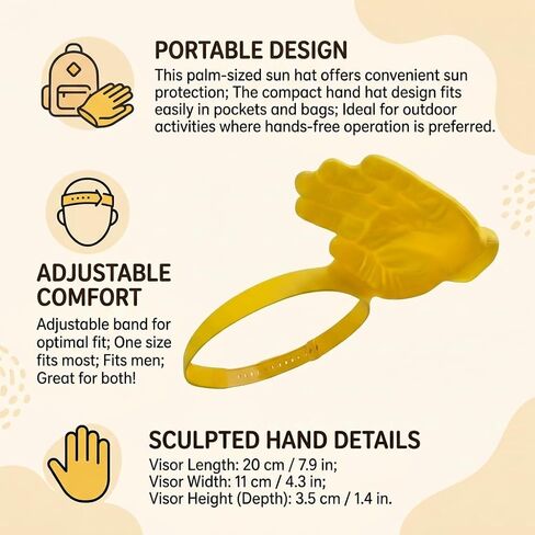 Palm-Sized Sun Hat, Hands-Free Hand Shade Hat and Hand Visor, Portable HandHat for Outdoor Activities, Compact Hand Hat Design for Sun Protection, Lightweight Hand Visor for Various Occasions Yellow in Saudi Arabia