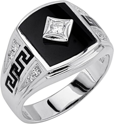 The World Jewelry Center .925 Sterling Silver Rhodium Plated Greek Key Men's Ring in Kuwait