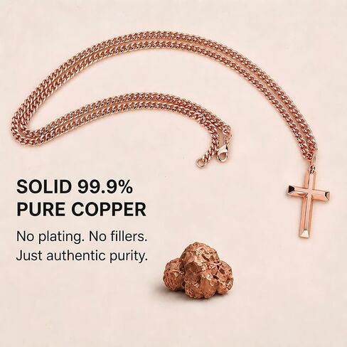 Copper Cross Necklace for Men & Women– 99.9% Pure Copper Cuban Link Chain, Spiritual Jewelry Gift for Daily Wear and Faith Occasions in Saudi Arabia