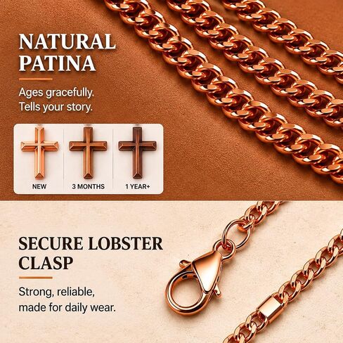Copper Cross Necklace for Men & Women– 99.9% Pure Copper Cuban Link Chain, Spiritual Jewelry Gift for Daily Wear and Faith Occasions in Saudi Arabia