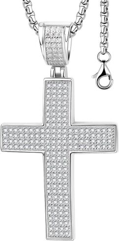 Moissanite Cross Necklace for Men,D Color Simulated Diamond Crucifix Pendant,Sterling Silver Iceout Diamond Pendant Jewelry Easter Day Gift for Religious Rapper Men in Saudi Arabia