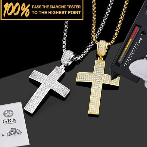 Moissanite Cross Necklace for Men,D Color Simulated Diamond Crucifix Pendant,Sterling Silver Iceout Diamond Pendant Jewelry Easter Day Gift for Religious Rapper Men in Saudi Arabia