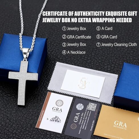 Moissanite Cross Necklace for Men,D Color Simulated Diamond Crucifix Pendant,Sterling Silver Iceout Diamond Pendant Jewelry Easter Day Gift for Religious Rapper Men in Saudi Arabia