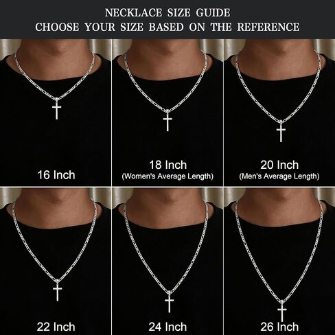 HIMSTORY Cross Necklace for Men Women, 925 Sterling Silver Chain Necklace Diamond Cut 5MM Figaro Chain Religious Baptism Easter Spring Cross Pendant Simple Faith Jewelry 18 Inches in Saudi Arabia