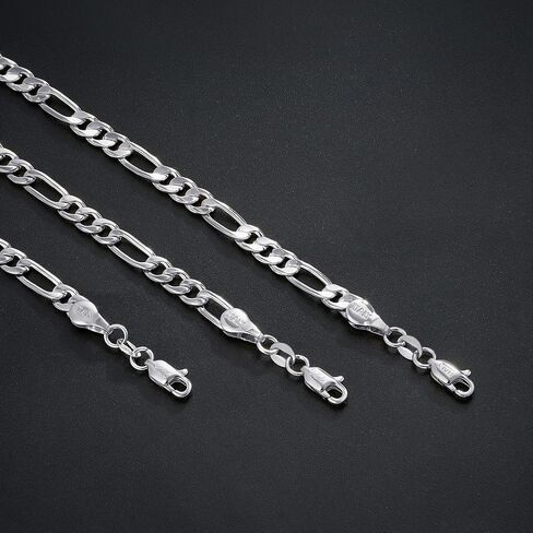 HIMSTORY Cross Necklace for Men Women, 925 Sterling Silver Chain Necklace Diamond Cut 5MM Figaro Chain Religious Baptism Easter Spring Cross Pendant Simple Faith Jewelry 18 Inches in Saudi Arabia