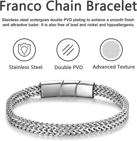 Bracelets for Men-Stainless Steel Magnetic Clasp Franco Chain Mens Bracelet in Kuwait