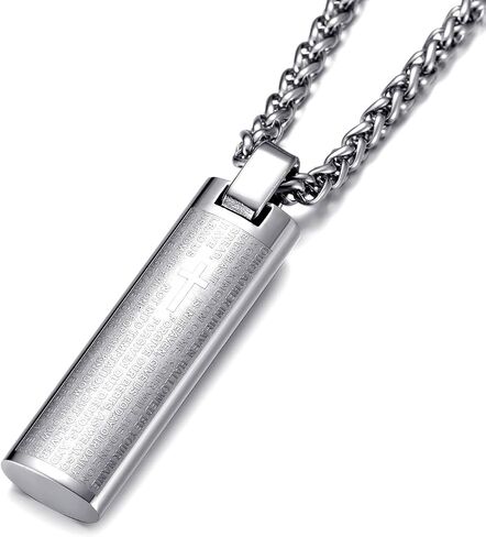 Stainless Steel Lord's Prayer Pendant Necklace for Men Engraved Lords Prayer Bar Pendant with Polished Back & Textured Front, Religious Gift for Christian, 24" Chain in Saudi Arabia