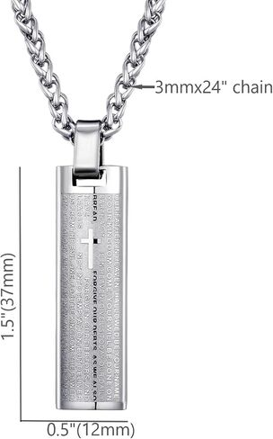 Stainless Steel Lord's Prayer Pendant Necklace for Men Engraved Lords Prayer Bar Pendant with Polished Back & Textured Front, Religious Gift for Christian, 24" Chain in Saudi Arabia