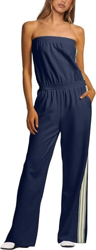 Womens Strapless Jumpsuit Casual Wide Leg Jumpsuits For Women Tube Top Off Shoulder Beach Vacation Summer Outfits in Kuwait