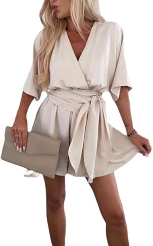 One Piece Jumpsuits for Women Formal Jumpsuit Short Sleeve V-Neck Jumpsuit for Women Summer Clothes in Saudi Arabia