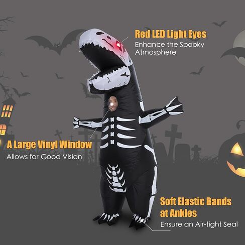 ZPISF Inflatable Skeleton Dinosaur Costume for Adults, Full Body Skeleton T-Rex Blow Up Costume with LED Light Eyes, Perfect for Halloween Parties in Saudi Arabia