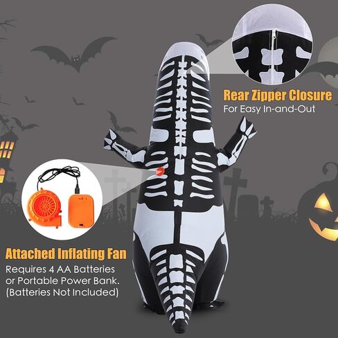 ZPISF Inflatable Skeleton Dinosaur Costume for Adults, Full Body Skeleton T-Rex Blow Up Costume with LED Light Eyes, Perfect for Halloween Parties in Saudi Arabia