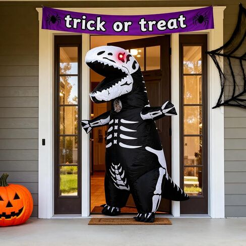 ZPISF Inflatable Skeleton Dinosaur Costume for Adults, Full Body Skeleton T-Rex Blow Up Costume with LED Light Eyes, Perfect for Halloween Parties in Saudi Arabia