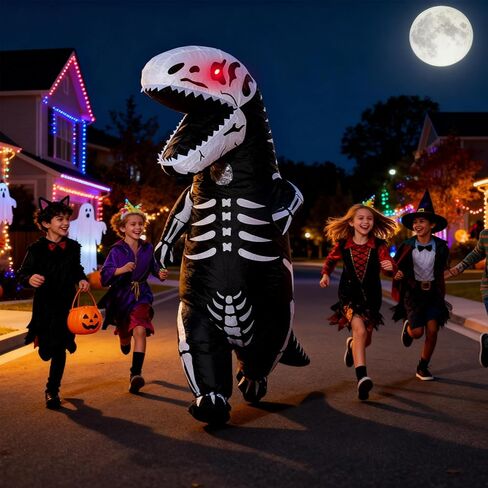 ZPISF Inflatable Skeleton Dinosaur Costume for Adults, Full Body Skeleton T-Rex Blow Up Costume with LED Light Eyes, Perfect for Halloween Parties in Saudi Arabia
