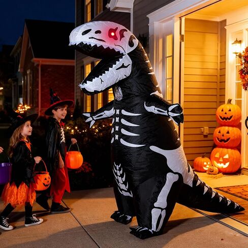 ZPISF Inflatable Skeleton Dinosaur Costume for Adults, Full Body Skeleton T-Rex Blow Up Costume with LED Light Eyes, Perfect for Halloween Parties in Saudi Arabia