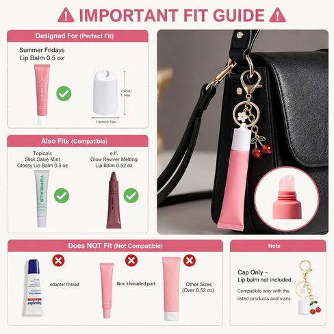 Lip Gloss Keychain Cap for Summer Fridays 0.5 Oz Lip Balm Cap Lipgloss Holder Key Chain Screw Top (No Lip Balm) in Kuwait