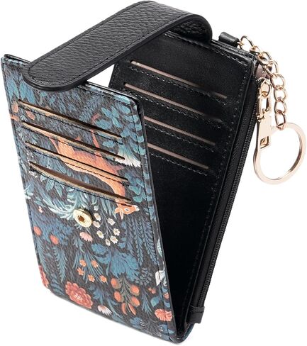 GOIACII RFID Slim Card Holder Wallet with ID Window Thin Bifold Wallet for Womens Zipper Coin Pocket Goth Skull & ROSE in Saudi Arabia